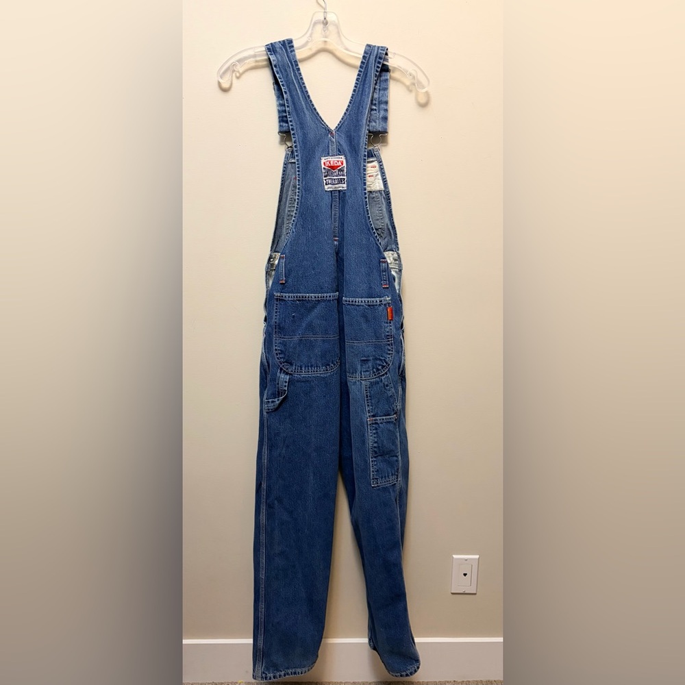 IKEDA Blue Denim Overalls Adjustable Strap Tapered Leg Utility - Picture 6 of 13